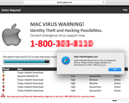 Scareware pop-up example