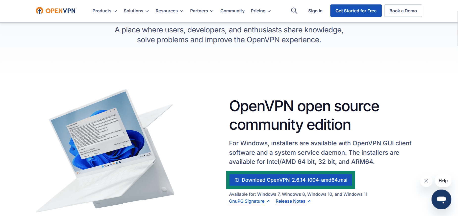 Downloading the OpenVPN GUI client from the official website.