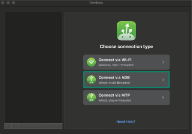 The MacDroid app main screen on a Mac. The 